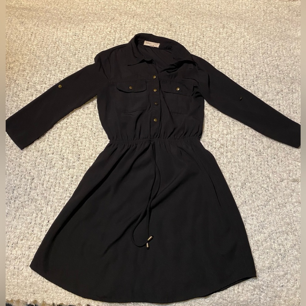 BeBop Black Long Sleeve Dress with Button Detail
